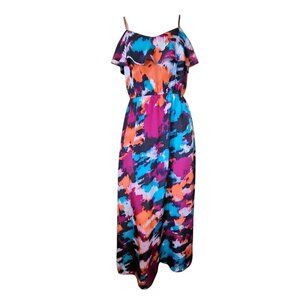 Ann Taylor Loft Dress Womens Size 6P‎ 6 Petite Orange Purple Maxi Flowy Pullover
